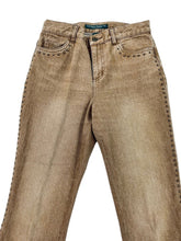 Load image into Gallery viewer, Lauren RL Tan Western Studded Mid Rise Bootcut Jeans Size 2P
