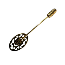 Load image into Gallery viewer, 1950s Gold Tone Filigree Stick Pin with Garnet Glass Stone
