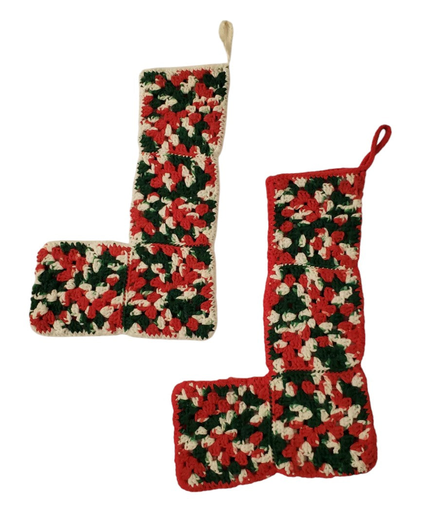 Vintage Crochet Christmas Stockings 1 Pair 16