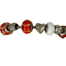 Load image into Gallery viewer, Red Art Glass Beads &amp; Hearts Bracelet
