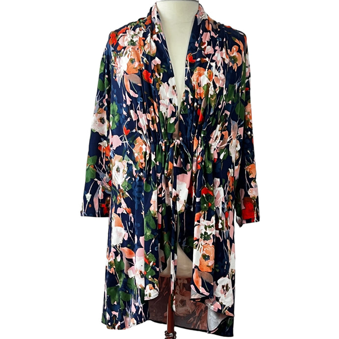 Women Long Sleeve Blue Flower Robe Size 2 