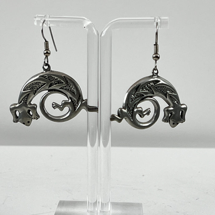 Vintage Gecko Silver Metal Earrings