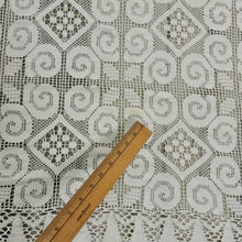 Load image into Gallery viewer, Vintage Hand Crochet White Filet Lace Tablecloth Rectangle Scroll Scalloped 50x39
