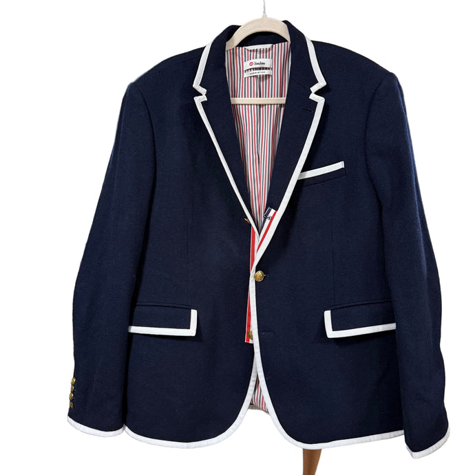Navy Blue Wool Thom Browne Target Blazer Jacket Size Large