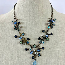 Load image into Gallery viewer, Vintage Blue Floral Statement Necklace 19&quot;
