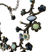 Load image into Gallery viewer, Vintage Blue Floral Statement Necklace 19&quot;
