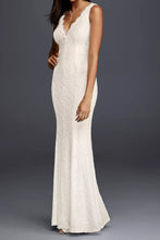 Load image into Gallery viewer, Lace V-Neck Sheath Wedding Dress Size 8
