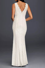 Load image into Gallery viewer, Lace V-Neck Sheath Wedding Dress Size 8
