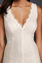 Load image into Gallery viewer, Lace V-Neck Sheath Wedding Dress Size 8

