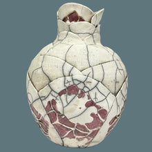 Load image into Gallery viewer, Crackle &amp; Glaze Raku Pottery Vase Signed by Elaine Xenelis Fuller
