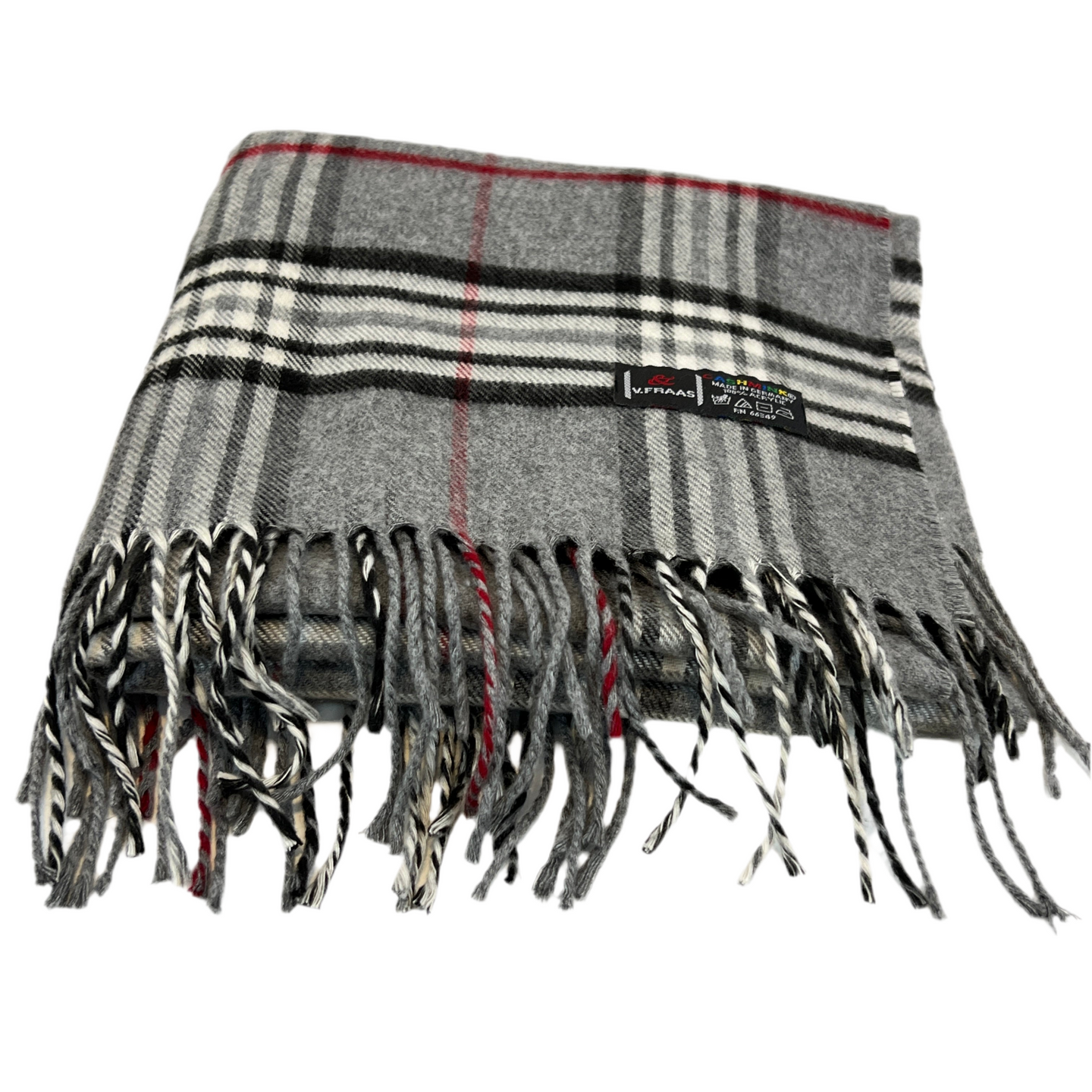 Gray Plaid Casmink Fringe Scarf Super Soft 64