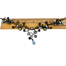 Load image into Gallery viewer, Vintage Blue Floral Statement Necklace 19&quot;

