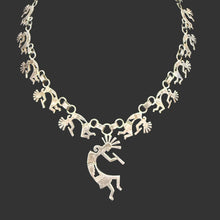 Load image into Gallery viewer, Southwestern 925 Kokopelli Link Necklace &amp; Earrings Set 48 Grams Sterling Silver
