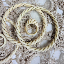 Load image into Gallery viewer, Vintage Carved Natural Bone Set 3 Twist Bangles 2 Swirl Dome Rings w Gold Inlay
