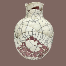 Load image into Gallery viewer, Crackle &amp; Glaze Raku Pottery Vase Signed by Elaine Xenelis Fuller
