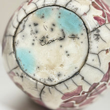 Load image into Gallery viewer, Crackle &amp; Glaze Raku Pottery Vase Signed by Elaine Xenelis Fuller
