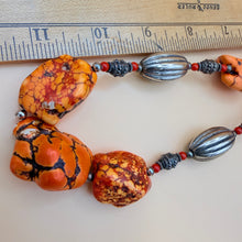 Load image into Gallery viewer, Vintage 80s Chunky Orange Magnesite Nugget Statement Necklace Tribal Silver Tone
