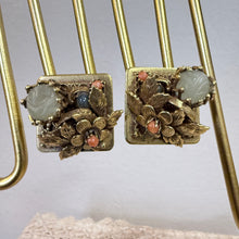 Load image into Gallery viewer, Mid Century Gold Tone Floral Statement Clip On Earrings
