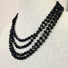 Load image into Gallery viewer, Art Deco Hand Knotted Black Faceted Glass Bead Flapper Necklace 72"
