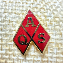 Load image into Gallery viewer, Vintage QAS Red Enamel Gold Tone Lapel Pin Badge Collectible Letter Symbol Brooch
