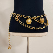 Load image into Gallery viewer, Moschino 1990s Gold Charm Chain Belt Peace Razor Heart Pearl
