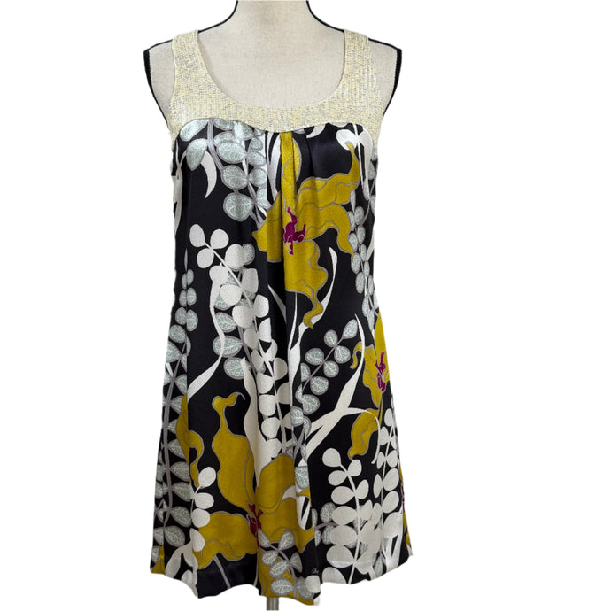 Trina Turk 100% Silk Sleeveless Shift Dress w Bold Floral Print Size 0