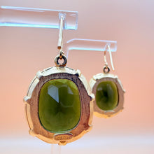 Load image into Gallery viewer, Vintage Gerard Yosca Olive Green Glass Oval Collet Wire Drop Earrings
