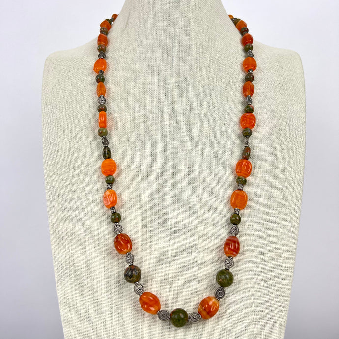 Orange Glass Bead Natural Stones Necklace Toggle Closure