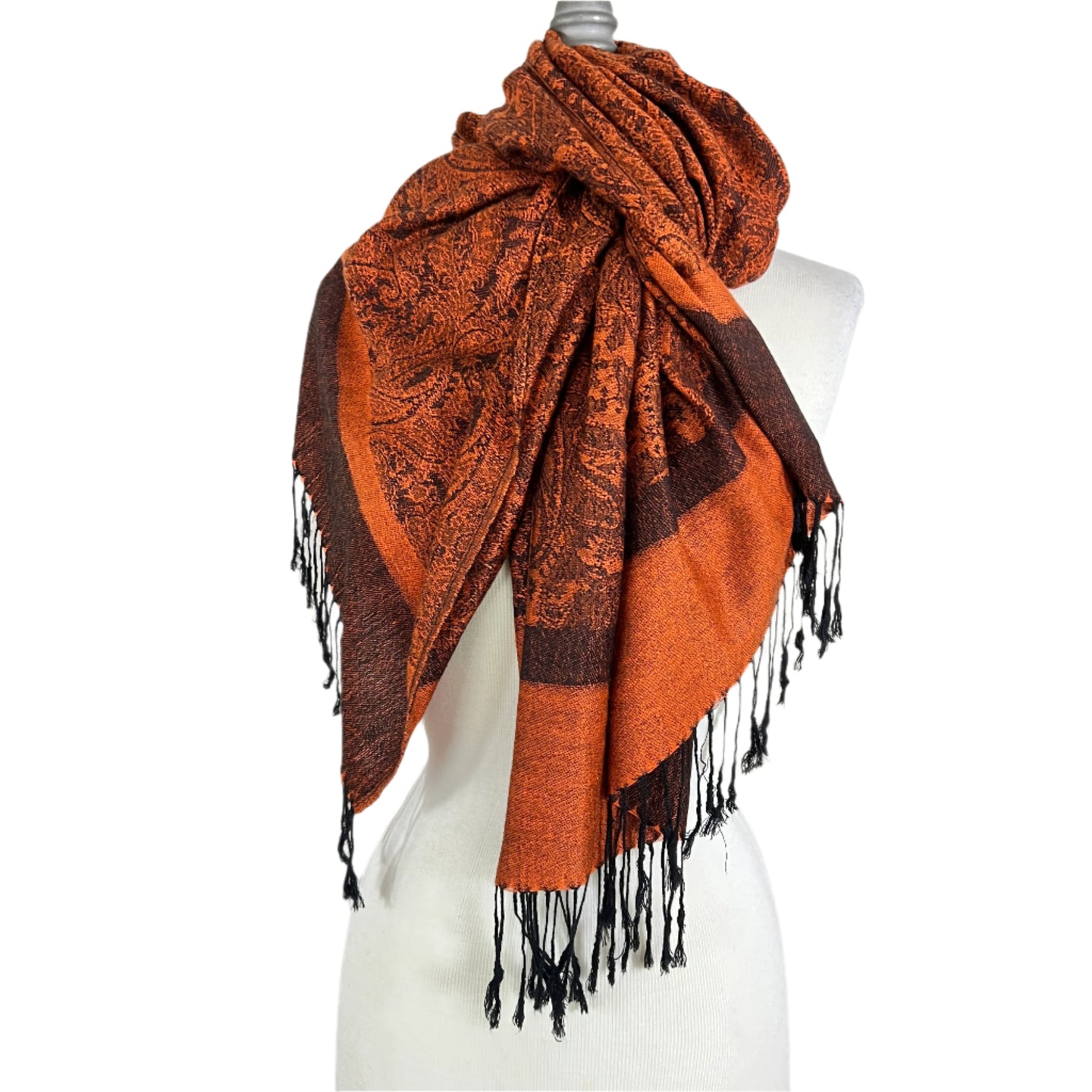 Pashmina Silk Paisley Fringe Wrap Scarf