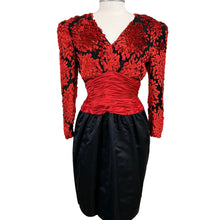 Load image into Gallery viewer, VTG 80s Diane Dickinson Saks Fifth Avenue Eyelash Clip Spot Dress Red Black Medium
