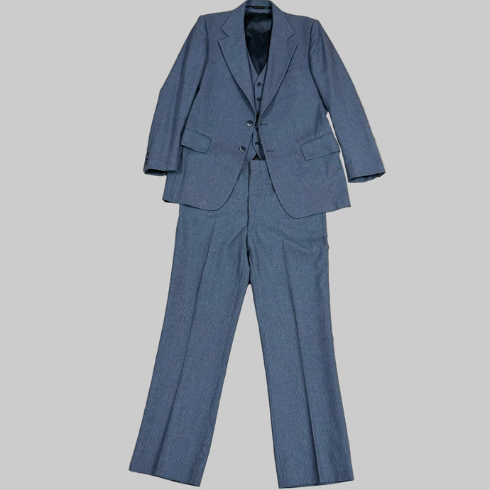 Vintage 70s/80s 3 Piece Wool Suit Gray Blue 42–44R