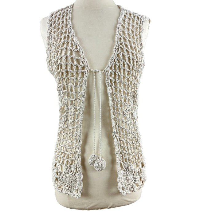 Vintage 90s Handmade Crochet Vest Cover Up Size Medium
