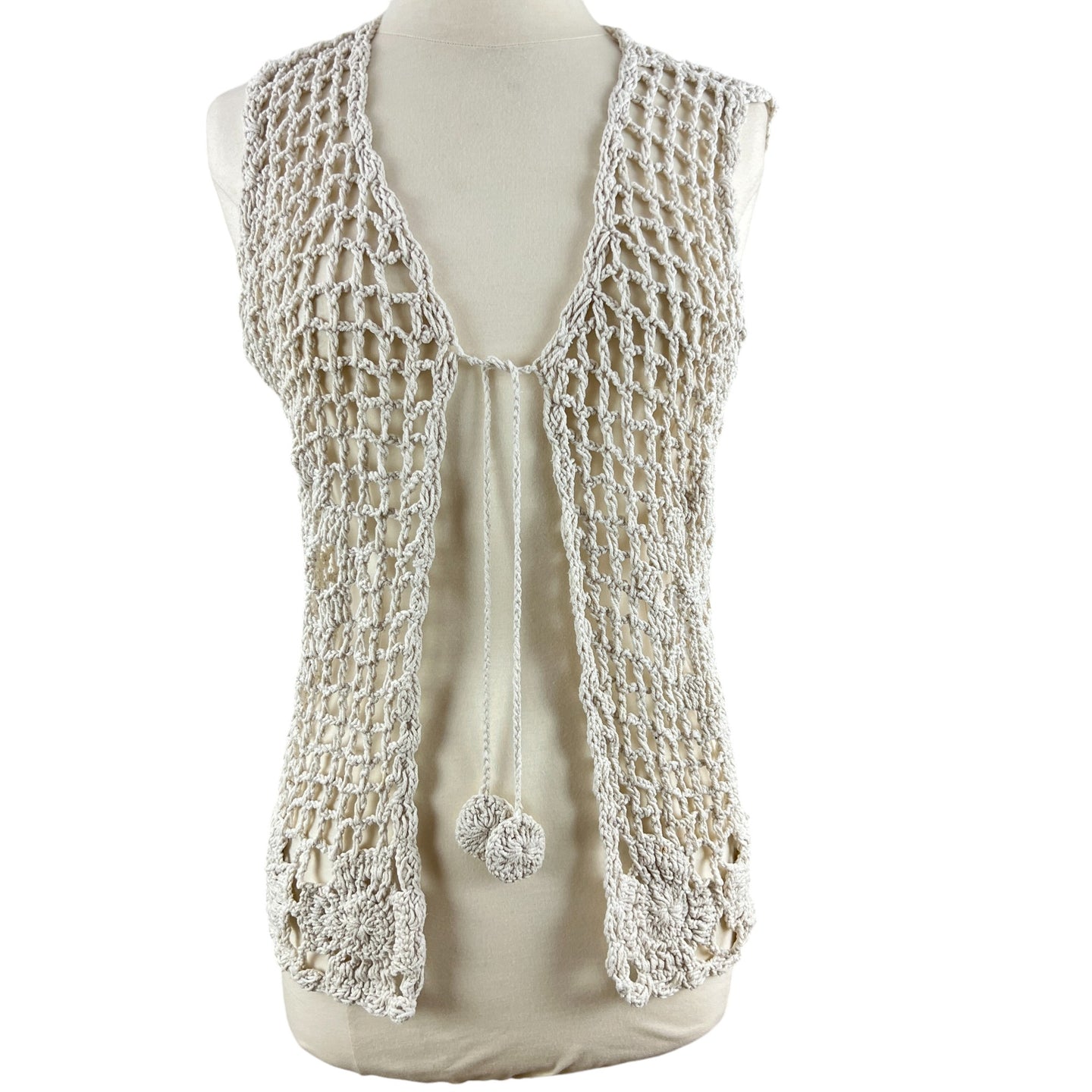Vintage 90s Handmade Crochet Vest Cover Up Size Medium