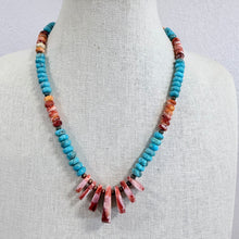 Load image into Gallery viewer, Southwestern Spiny Oyster &amp; Turquoise Tab Pendant Necklace
