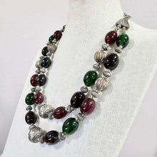 Load image into Gallery viewer, Vintage Double Strand Glass Bead Statement Necklace

