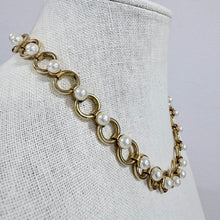 Load image into Gallery viewer, Vintage Gold-Tone Link &amp; Faux Pearl Collar 16"
