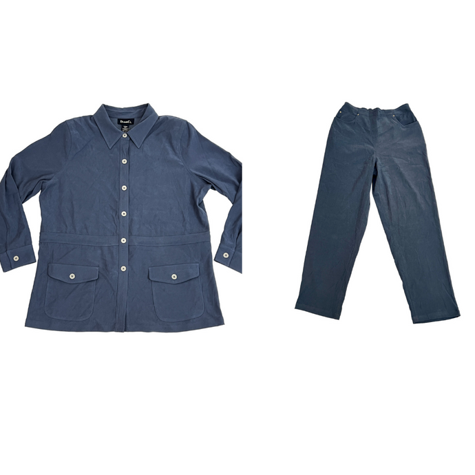 NWT Denim & Co Blue Long Sleeves 2 Piece Set Size Large 