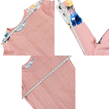 Load image into Gallery viewer, Pink Floral Lace Patchwork Knitted Long Sleeve Top Size Medium
