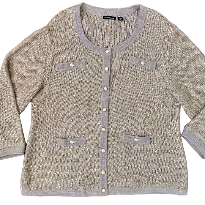 Vintage Michael Simon Wool Blend Sequin Knit Button Sweater Beige 2X