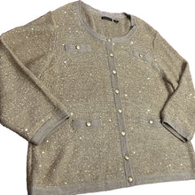 Load image into Gallery viewer, Beige Wool Blend Sequin Knit Cardigan Sweater 2X
