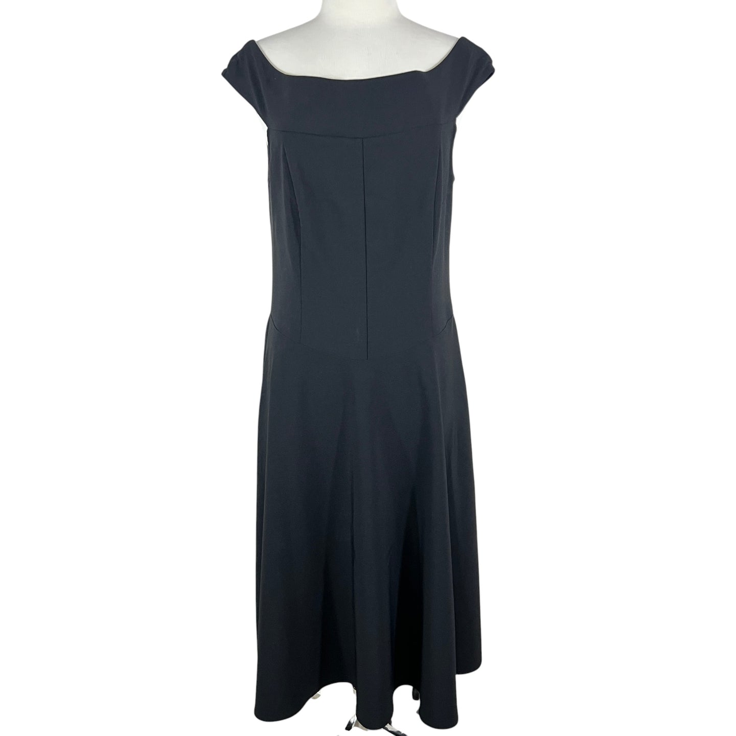 VTG 90s Black Boatneck Fit & Flare Midi Dress Size M/L