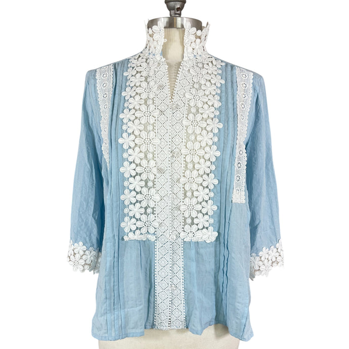POL Light Blue Cotton Peasant Top Size Small