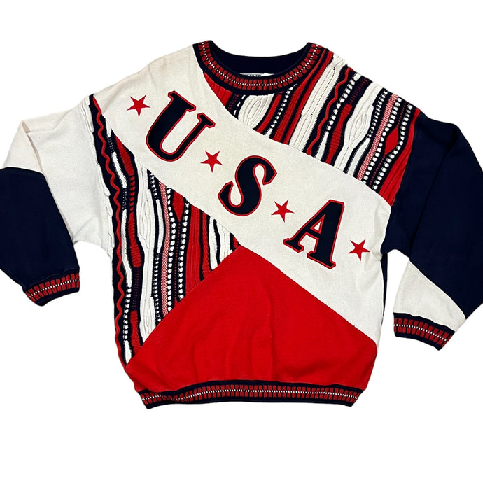 VTG USA World Cup Coogi Style Tundra Sweater Mens Biggie Knit Colorful 90s Large