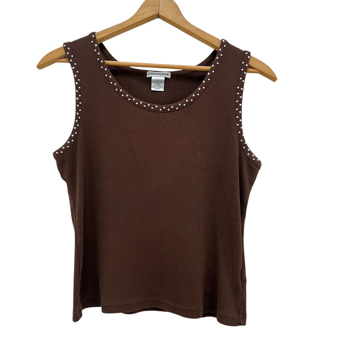 VTG Y2K Brown Scoop Neck Bling Tank Top Size L