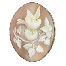 Load image into Gallery viewer, Vintage Hand Carved Shell Cameo Brooch Pin Bird Nesting
