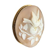 Load image into Gallery viewer, Vintage Hand Carved Shell Cameo Brooch Pin Bird Nesting
