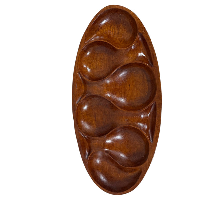 Mid-Century Sculptural Wooden 6 Pod Serving Dish