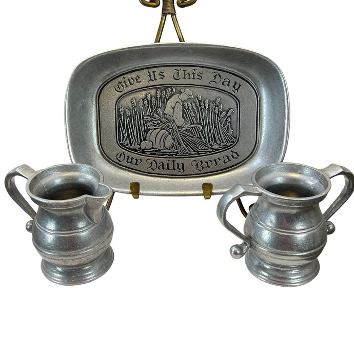 Wilton Armetale Pewter Bread Plate Set w Sugar and Creamer