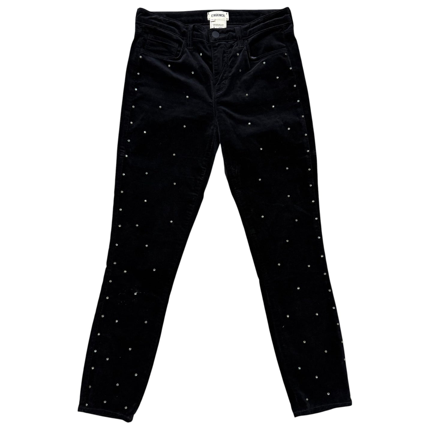 L'Agence Black Velvet Rhinestone Jeans Size 26