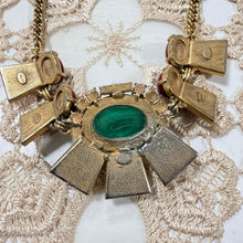 Load image into Gallery viewer, 1980s YOSCA Signed Statement Collar Necklace Green Cabochon

